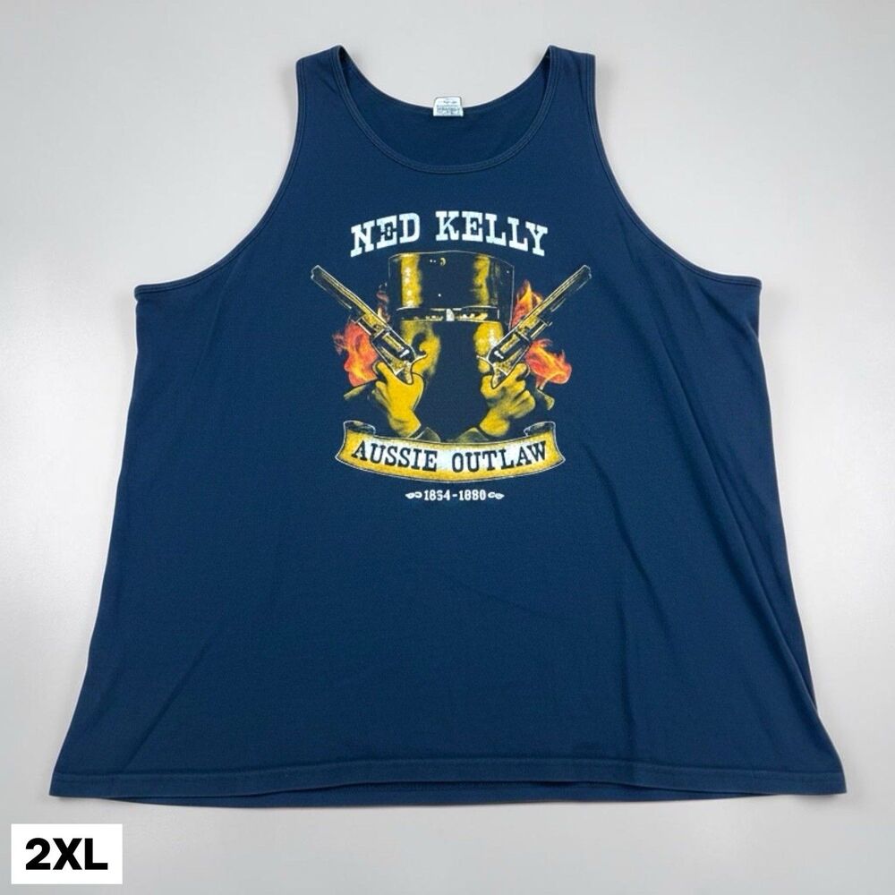 Ned Kelly T-shirt Tank Top Mens 2XL Black Australian Outlaw Aussie Sleeveless